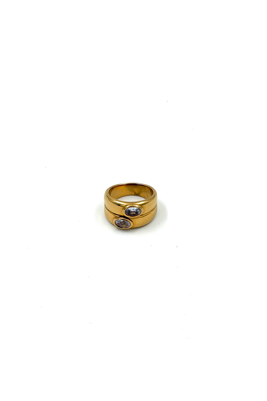 DOUBLE BAND RING WITH DIAMONDS GOLD