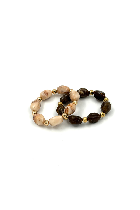 BEADED BRACELET SET BROWN/OFF-WHITE