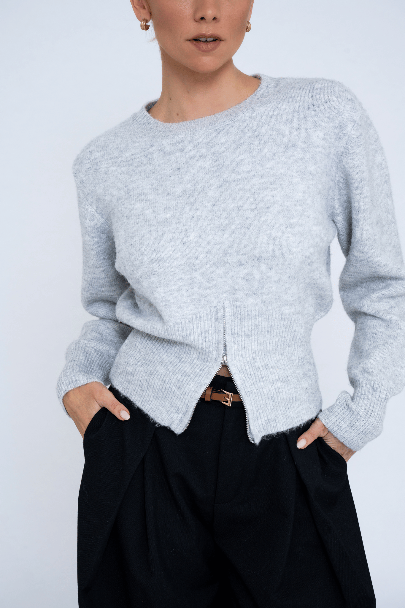 ZIP KNIT SWEATER GREY