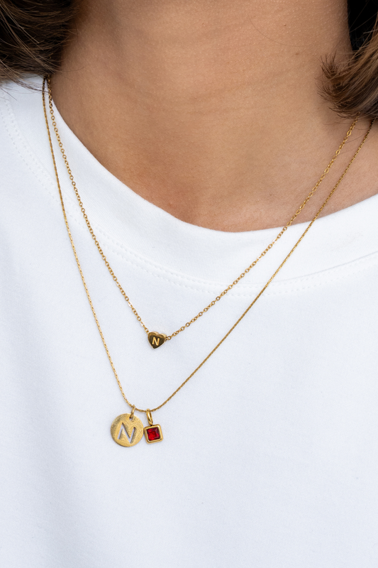 INITIAL COIN NECKLACE WITH BIRTHSTONE
