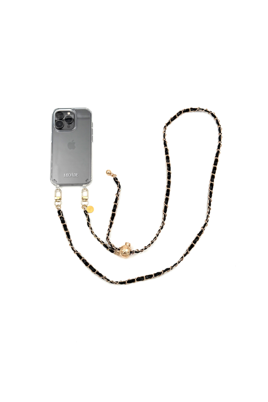 LONG PHONE CORD BLACK WITH GOLD DETAILS