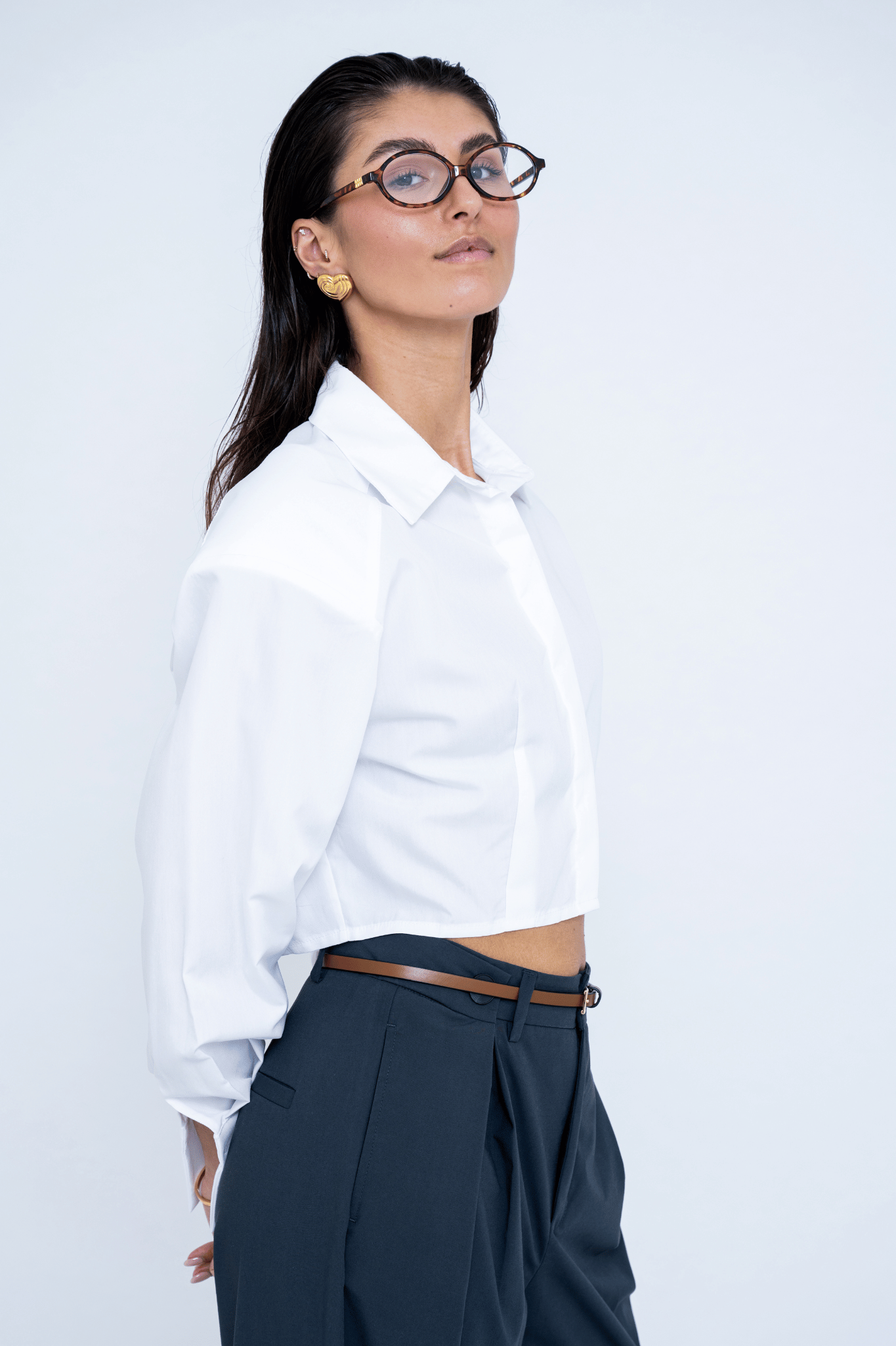 PADDED SHOULDER BLOUSE WHITE