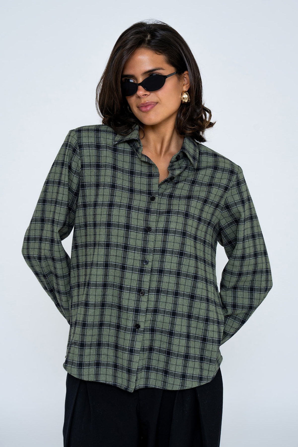 PADDED SHOULDER CHECKED SHIRT GREEN