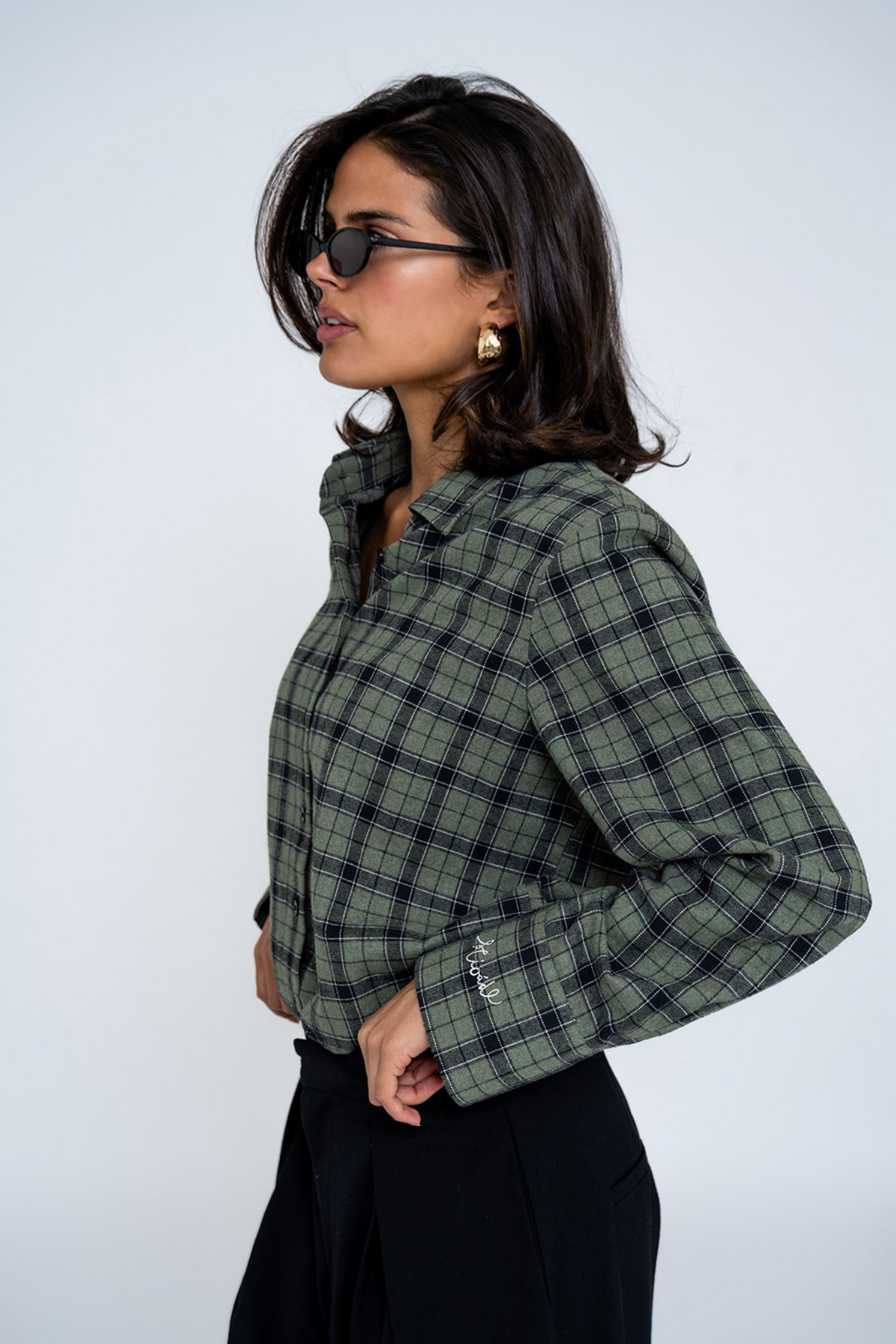 PADDED SHOULDER CHECKED SHIRT GREEN