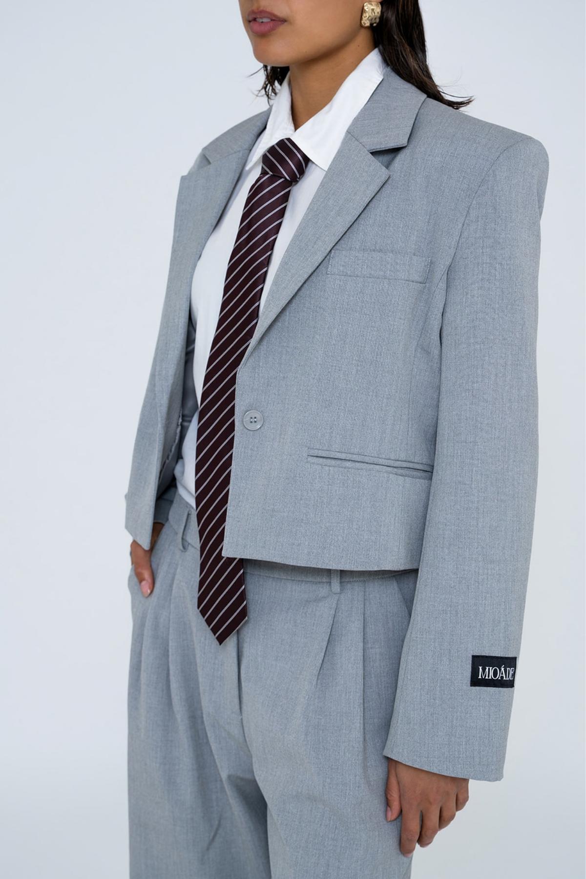 CROPPED BLAZER SET GREY