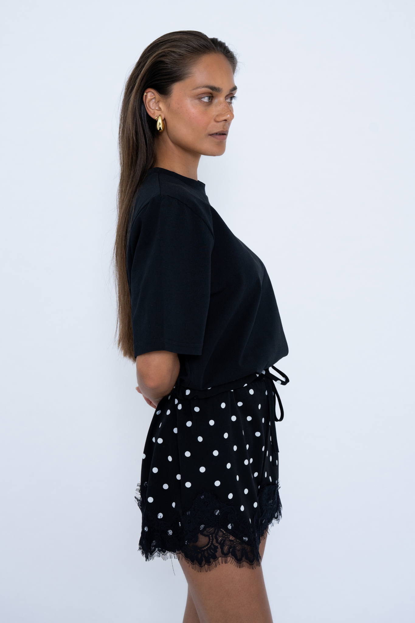 POLKA DOT LACE SHORTS BLACK