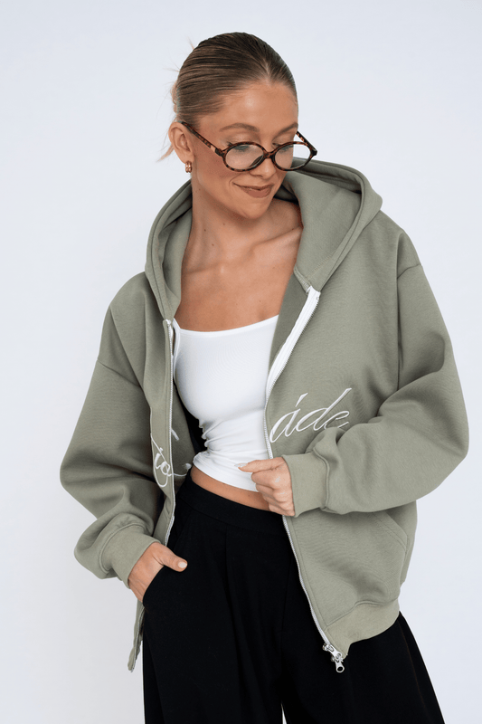 SCRIPT ZIP HOODIE GREEN