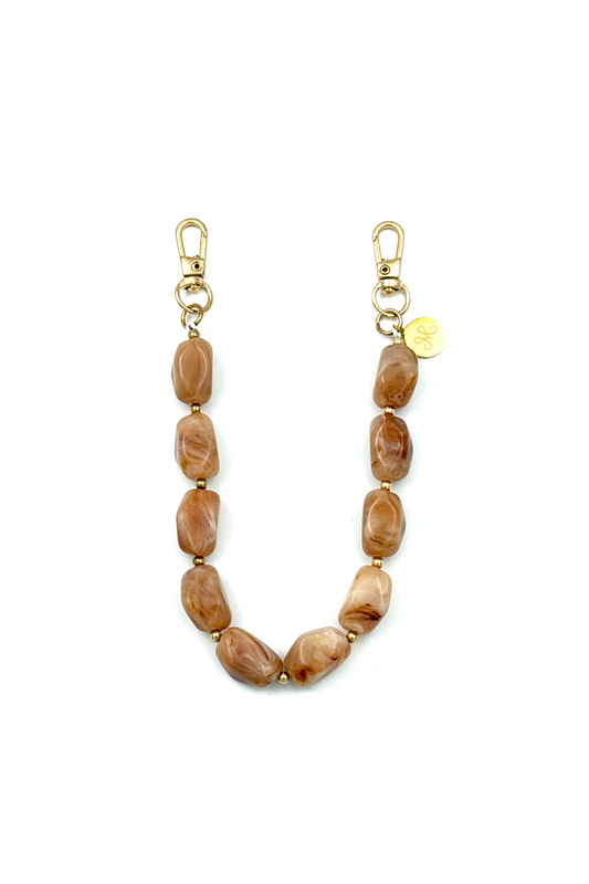 SHORT PHONE CORD BEIGE BEADS