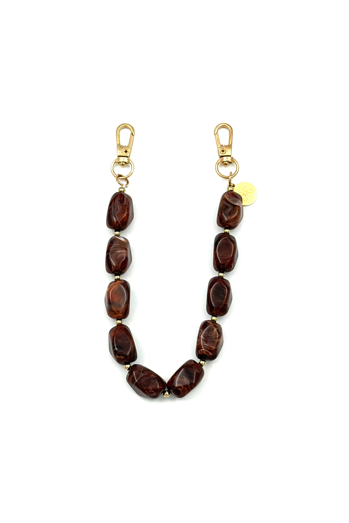 SHORT PHONE CORD DARK BROWN BEADS