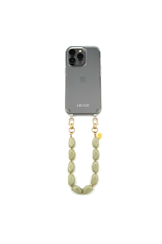 SHORT PHONE CORD LIGHT GREEN BEADS