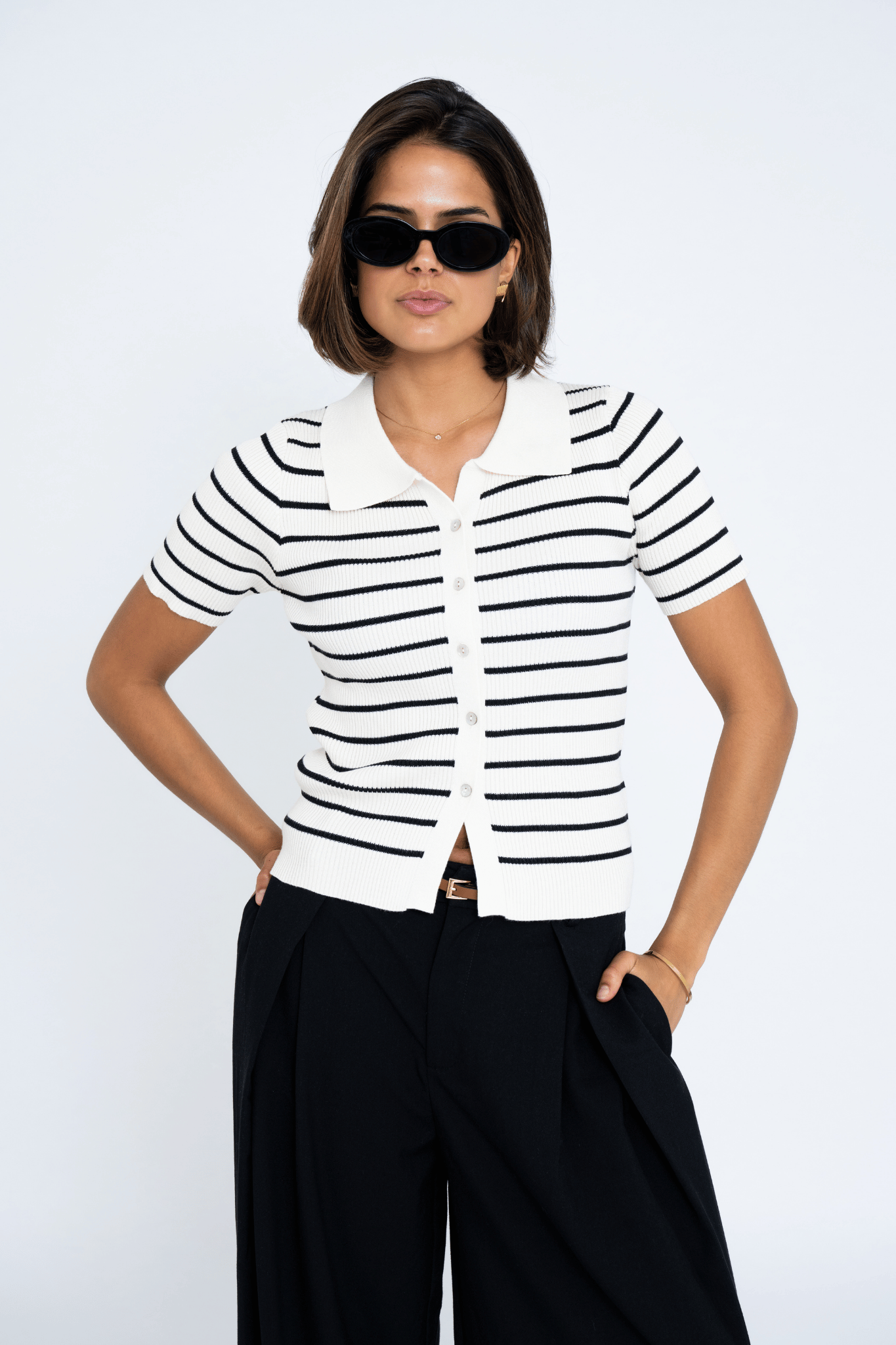 STRIPED POLO WHITE/BLACK