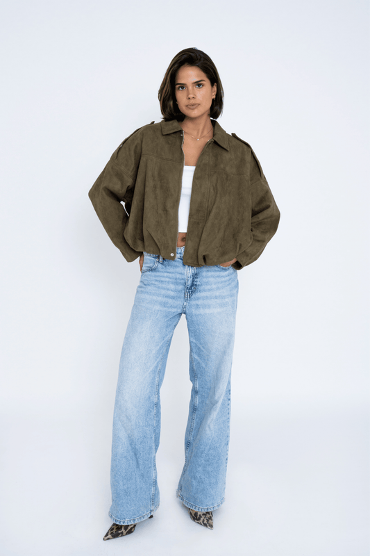 SUEDE-LOOK BOMBER GREEN
