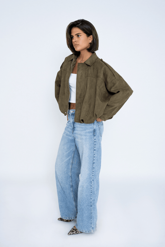 SUEDE-LOOK BOMBER GREEN