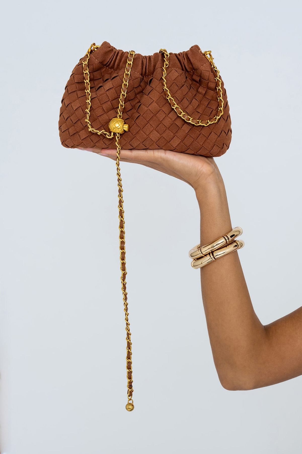 WOVEN SUEDE CROSSBODY BAG COGNAC