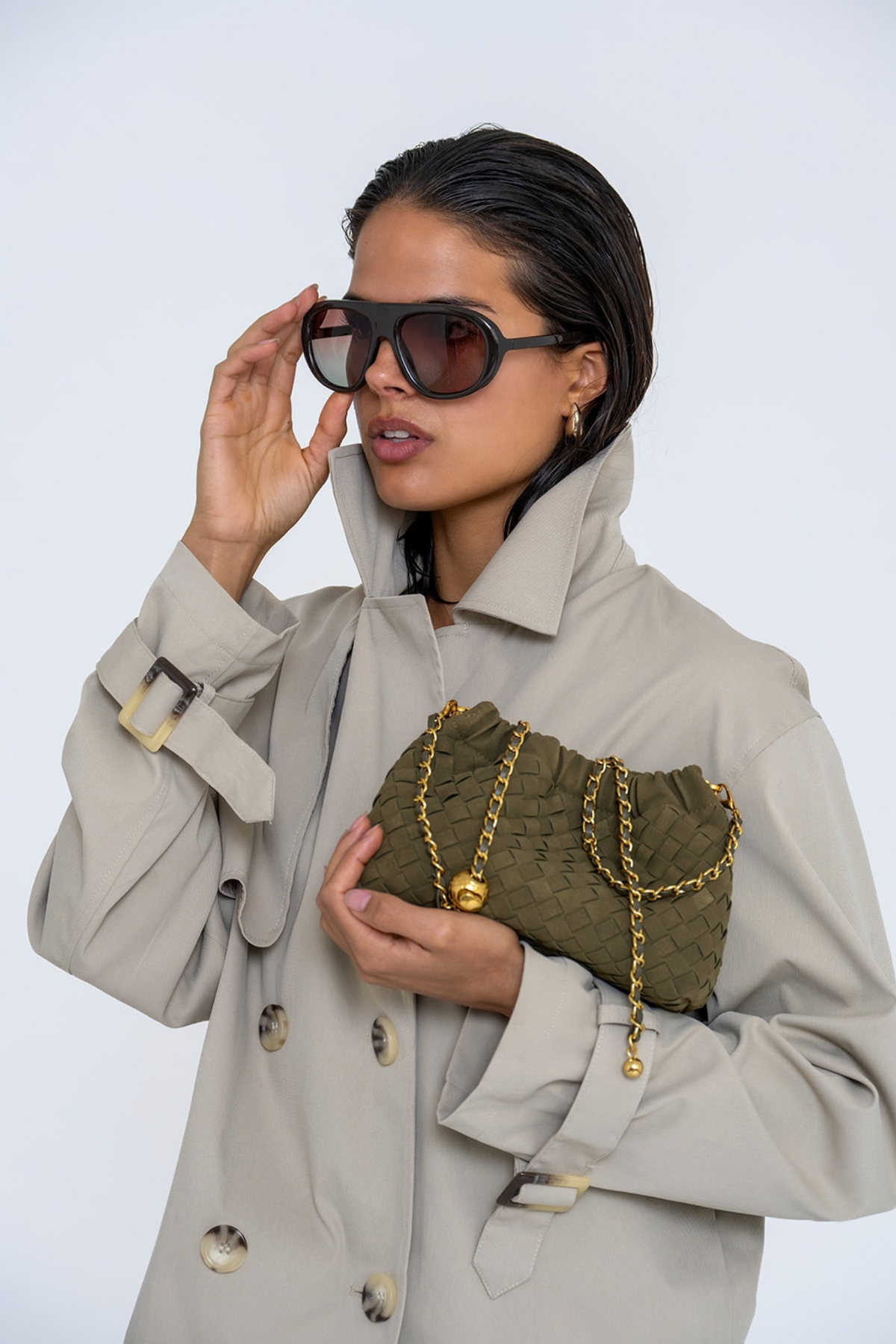 WOVEN SUEDE CROSSBODY BAG OLIVE GREEN