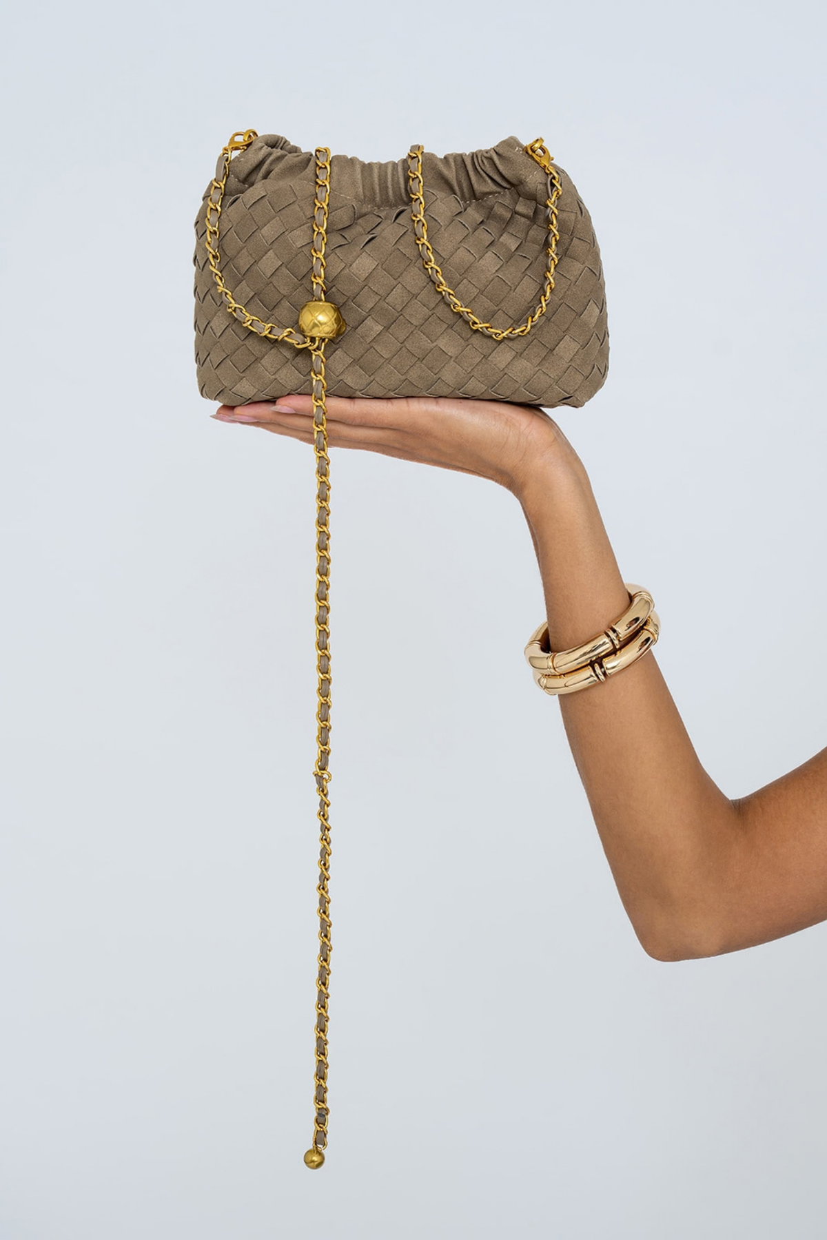 WOVEN SUEDE CROSSBODY BAG TAUPE