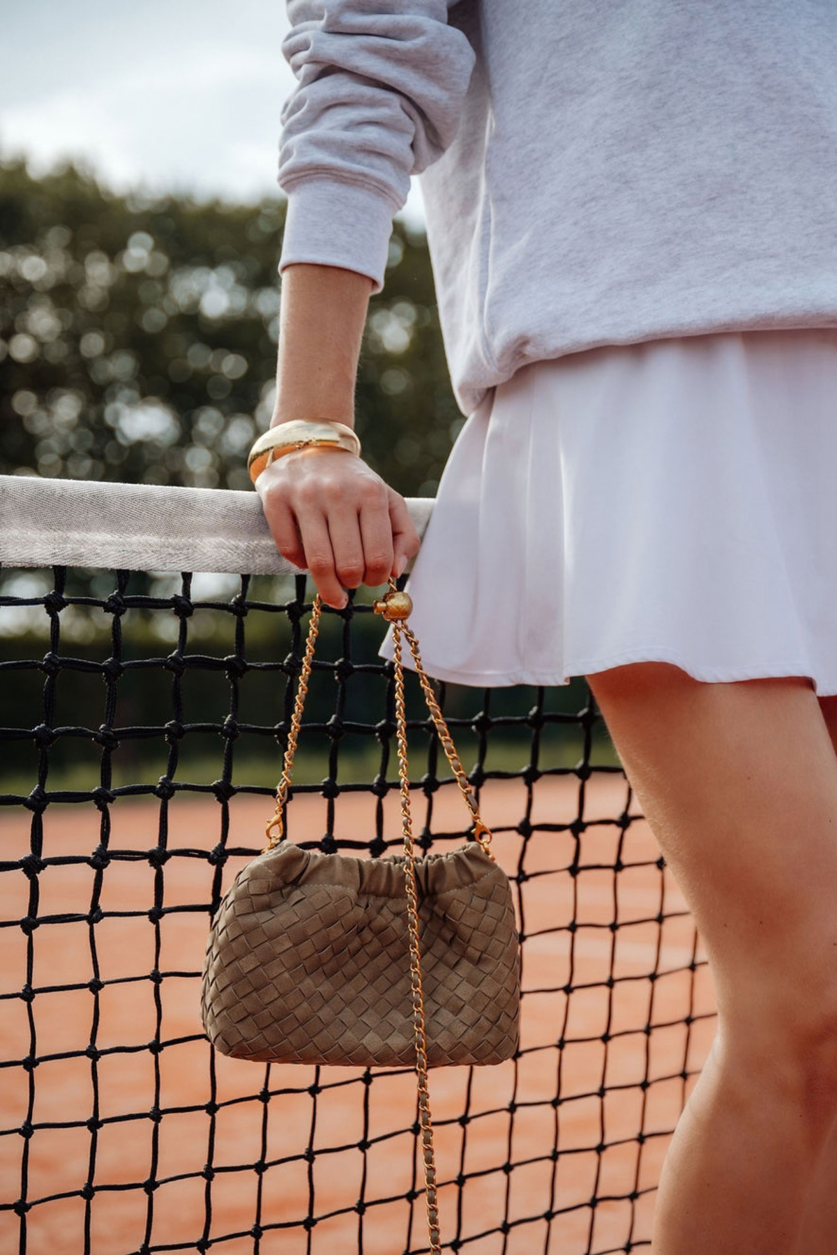 WOVEN SUEDE CROSSBODY BAG TAUPE