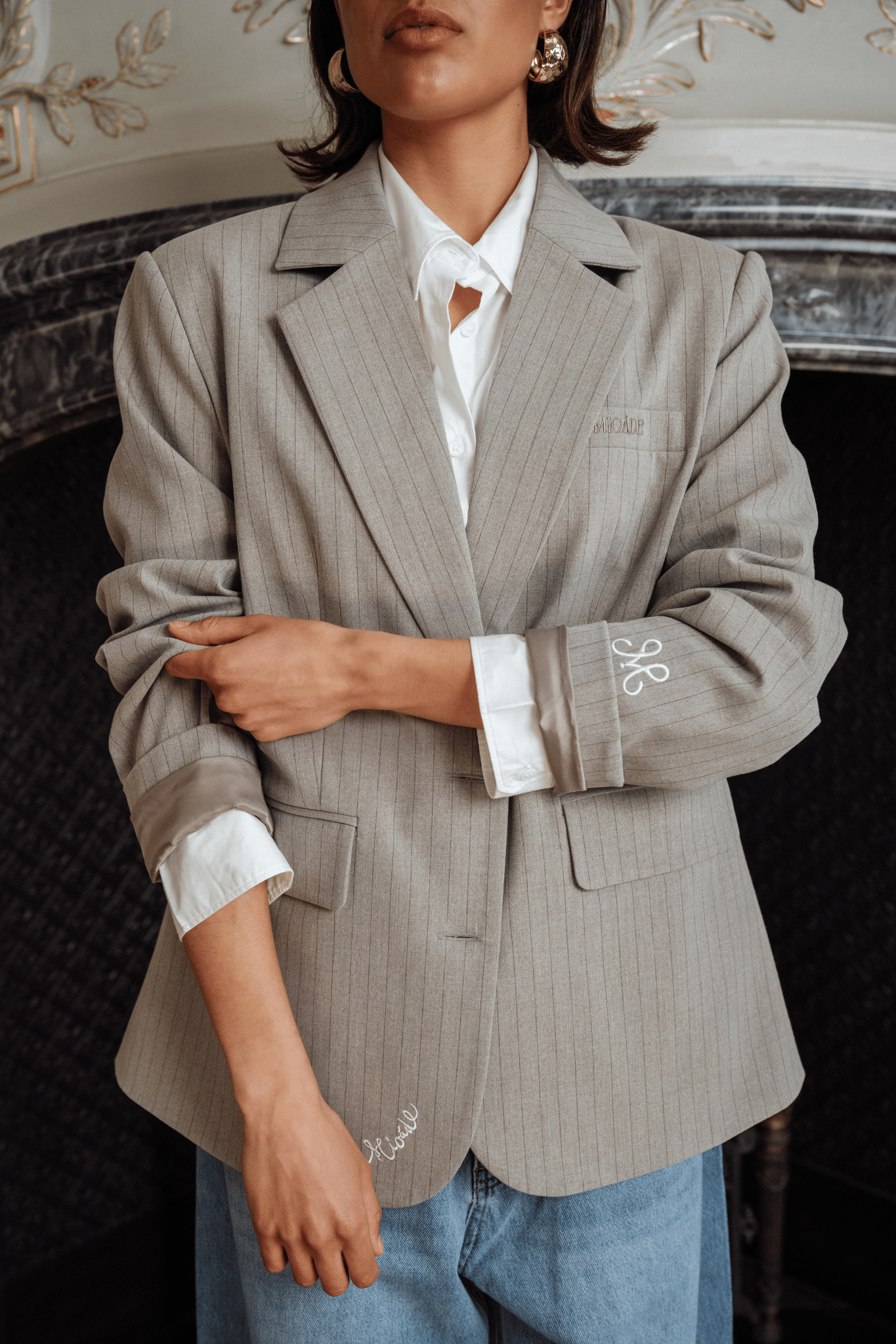 PINSTRIPE BLAZER GREY