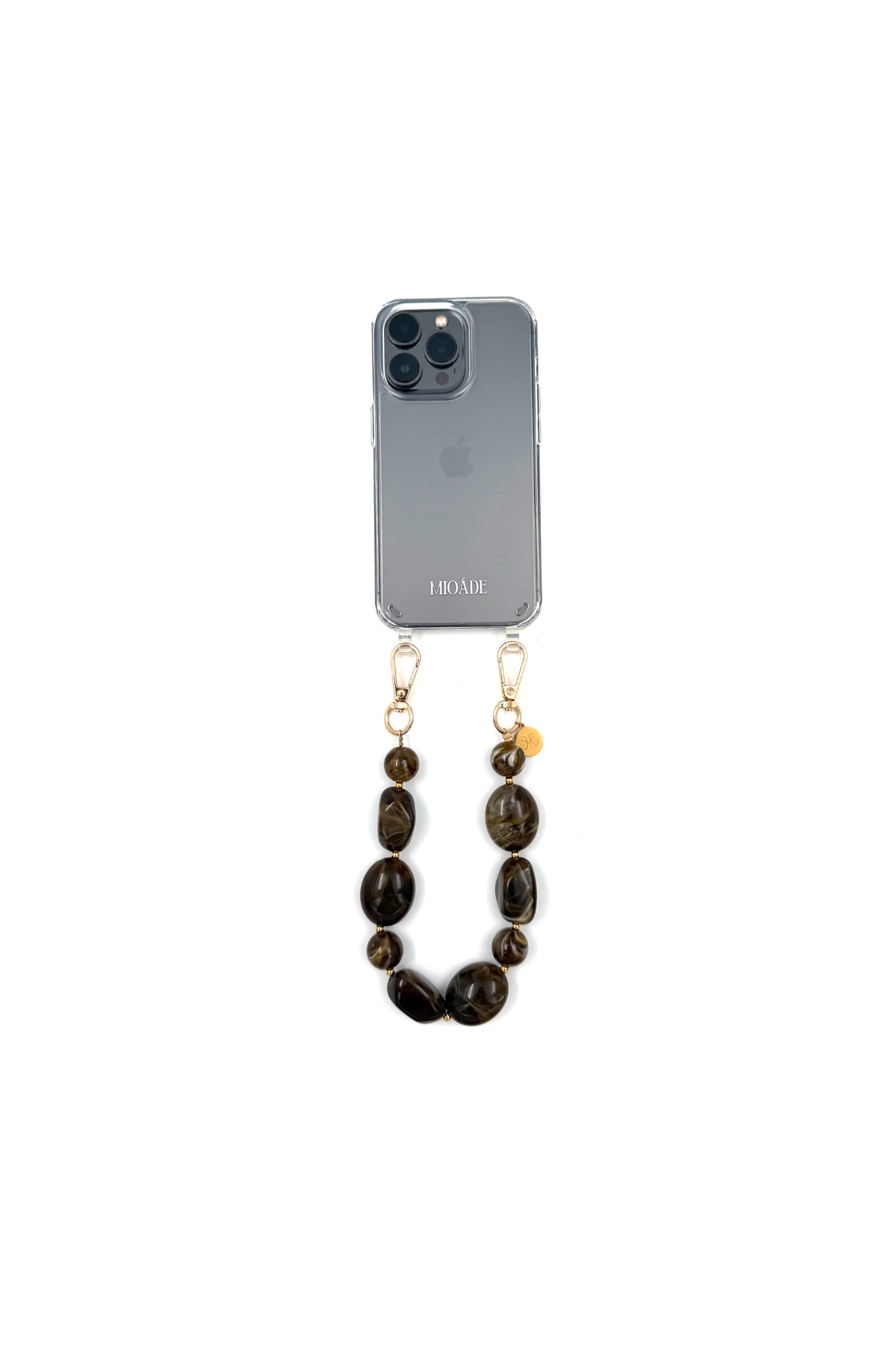 SHORT PHONE CORD TAUPE STONES
