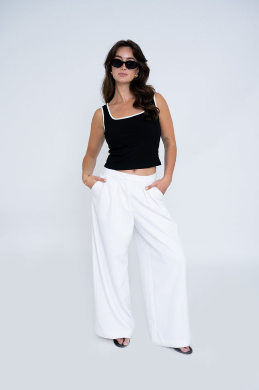 CONTRAST TRIM CROP TOP BLACK
