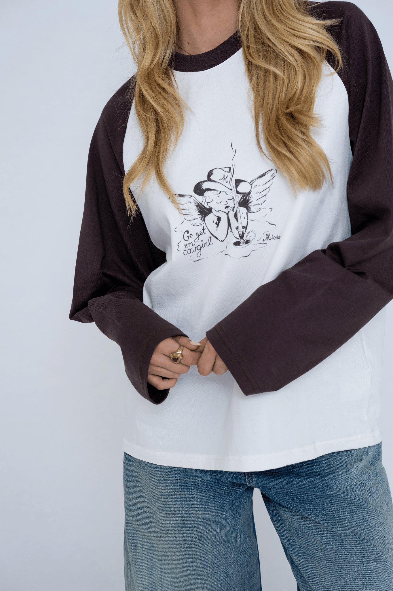 COWGIRL LONGSLEEVE WHITE/BROWN