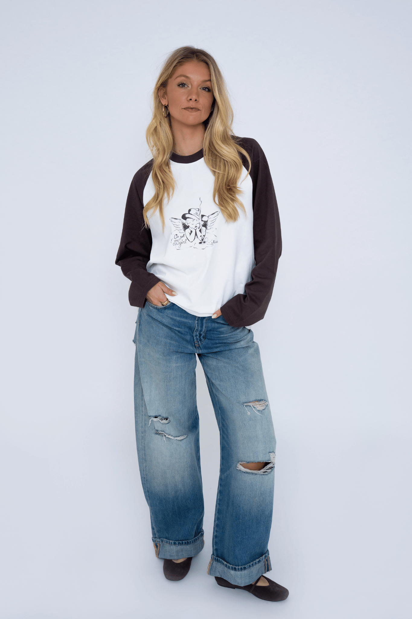 COWGIRL LONGSLEEVE WHITE/BROWN