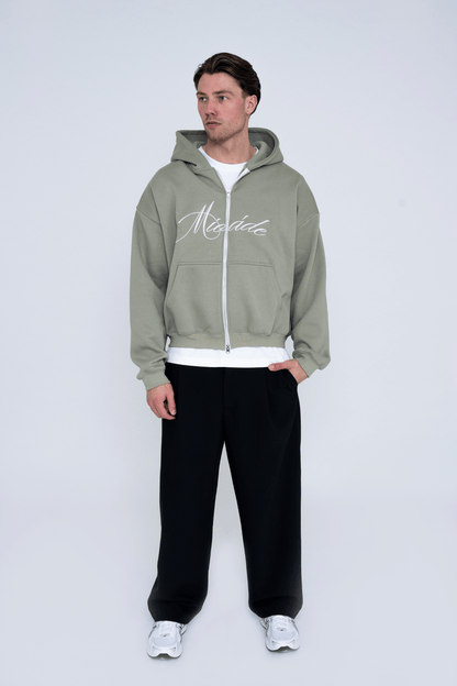 SCRIPT ZIP HOODIE GREEN