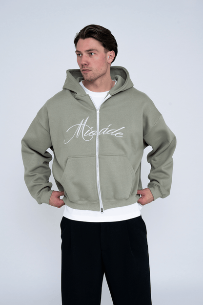 SCRIPT ZIP HOODIE GREEN