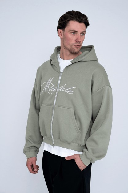 SCRIPT ZIP HOODIE GREEN