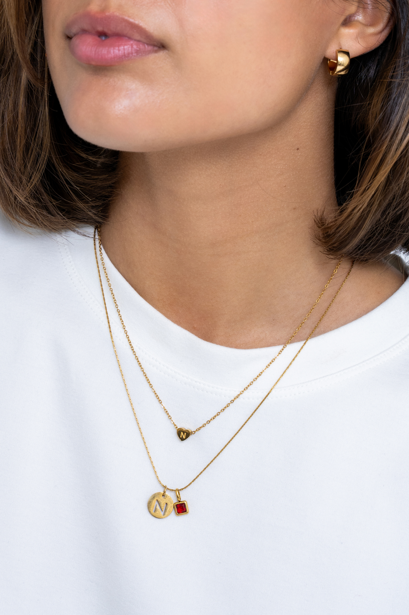 INITIAL COIN NECKLACE WITH BIRTHSTONE