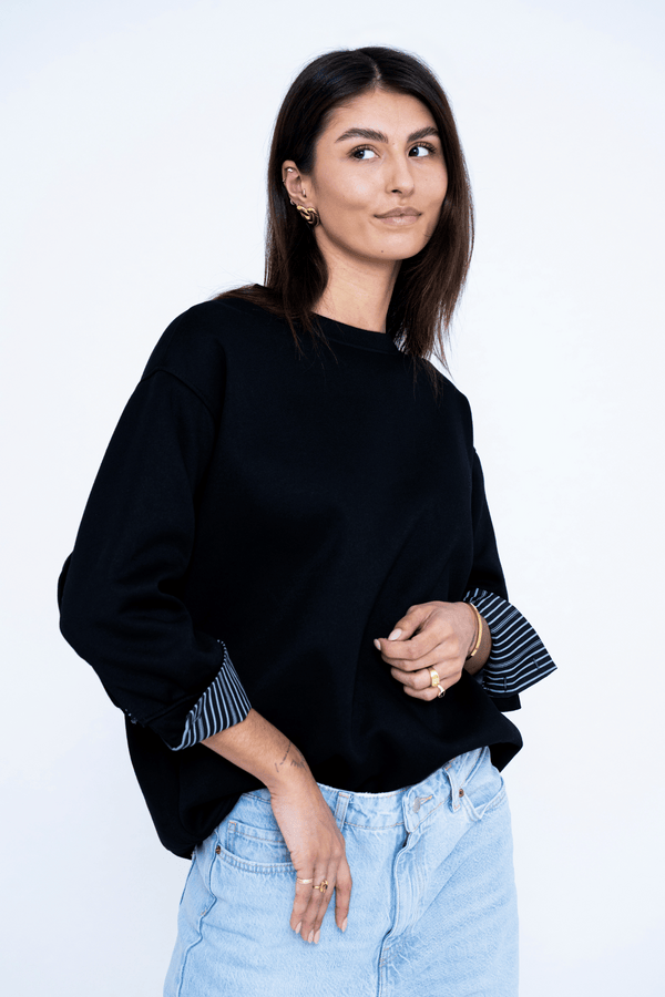 LAYERED SLEEVE SWEATER BLACK