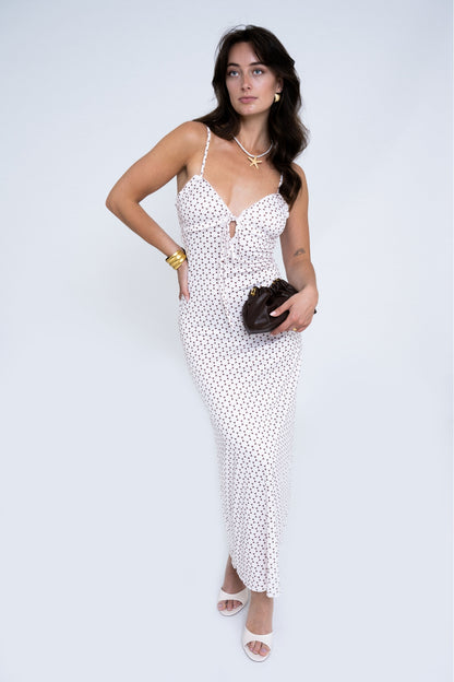 MAXI DRESS WHITE BROWN CHECK