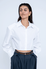 PADDED SHOULDER BLOUSE WHITE
