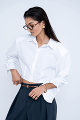 PADDED SHOULDER BLOUSE WHITE
