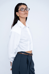 PADDED SHOULDER BLOUSE WHITE