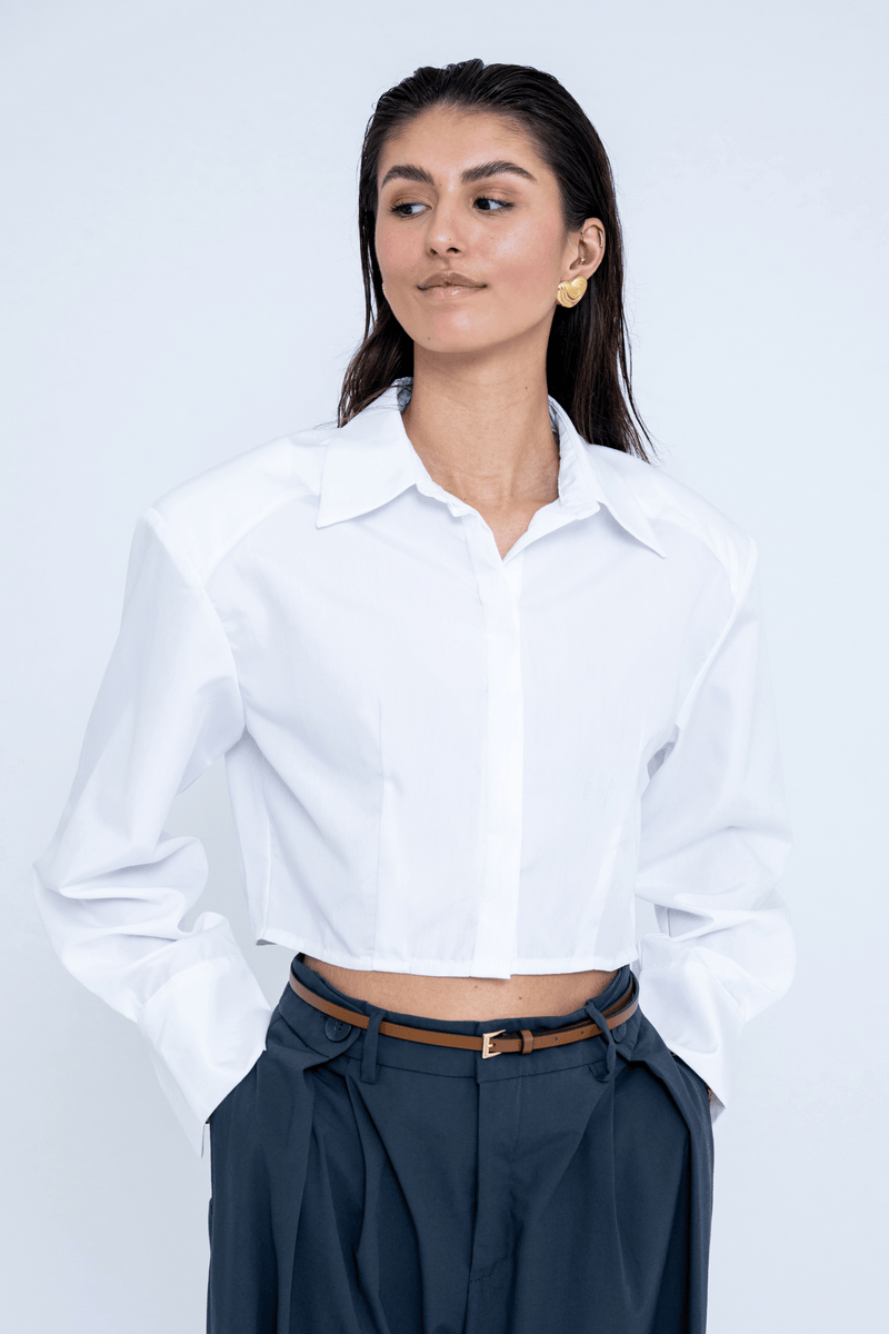 PADDED SHOULDER BLOUSE WHITE