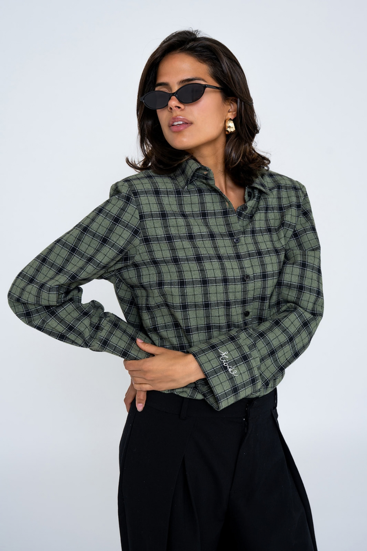 PADDED SHOULDER CHECKED SHIRT GREEN
