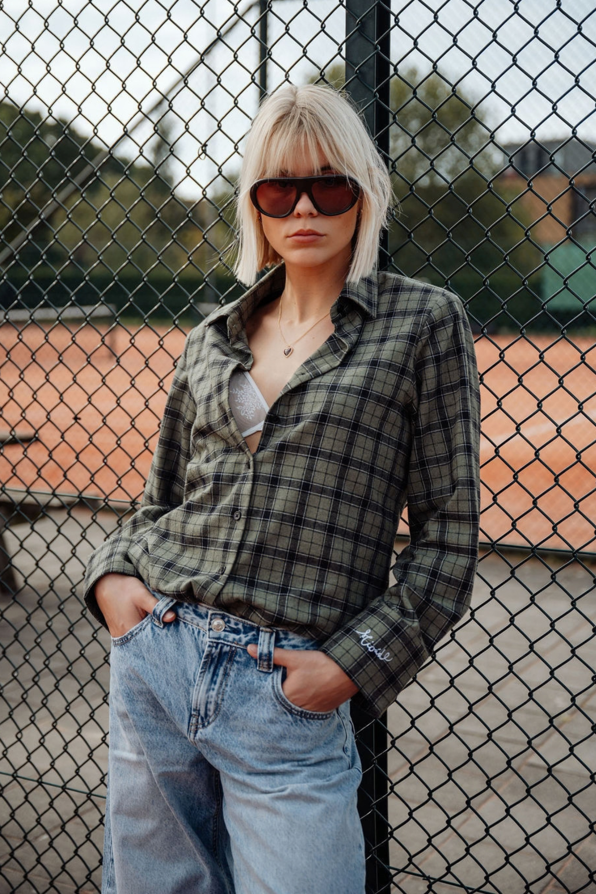 PADDED SHOULDER CHECKED SHIRT GREEN