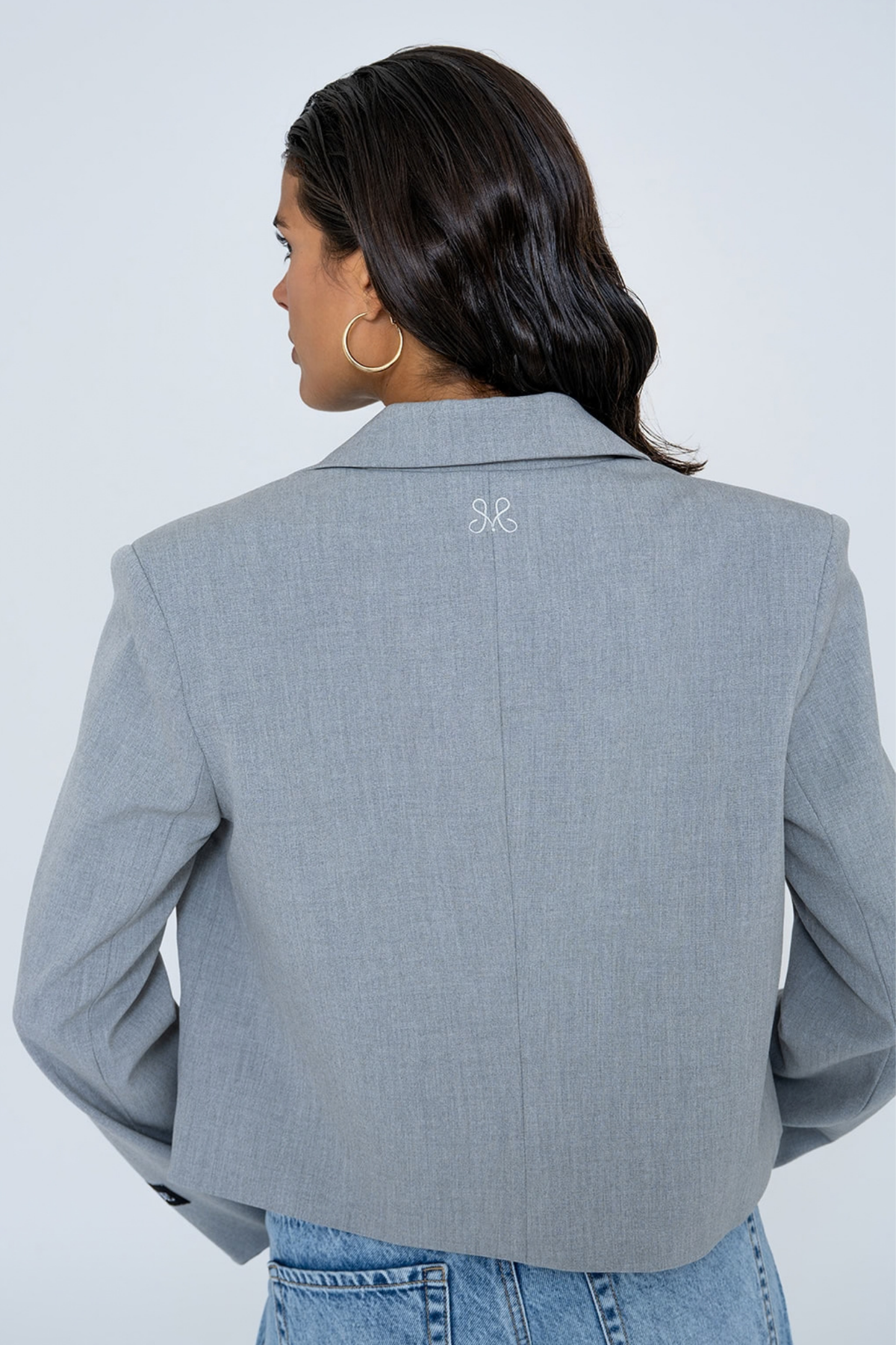 PADDED SHOULDER CROPPED BLAZER GREY
