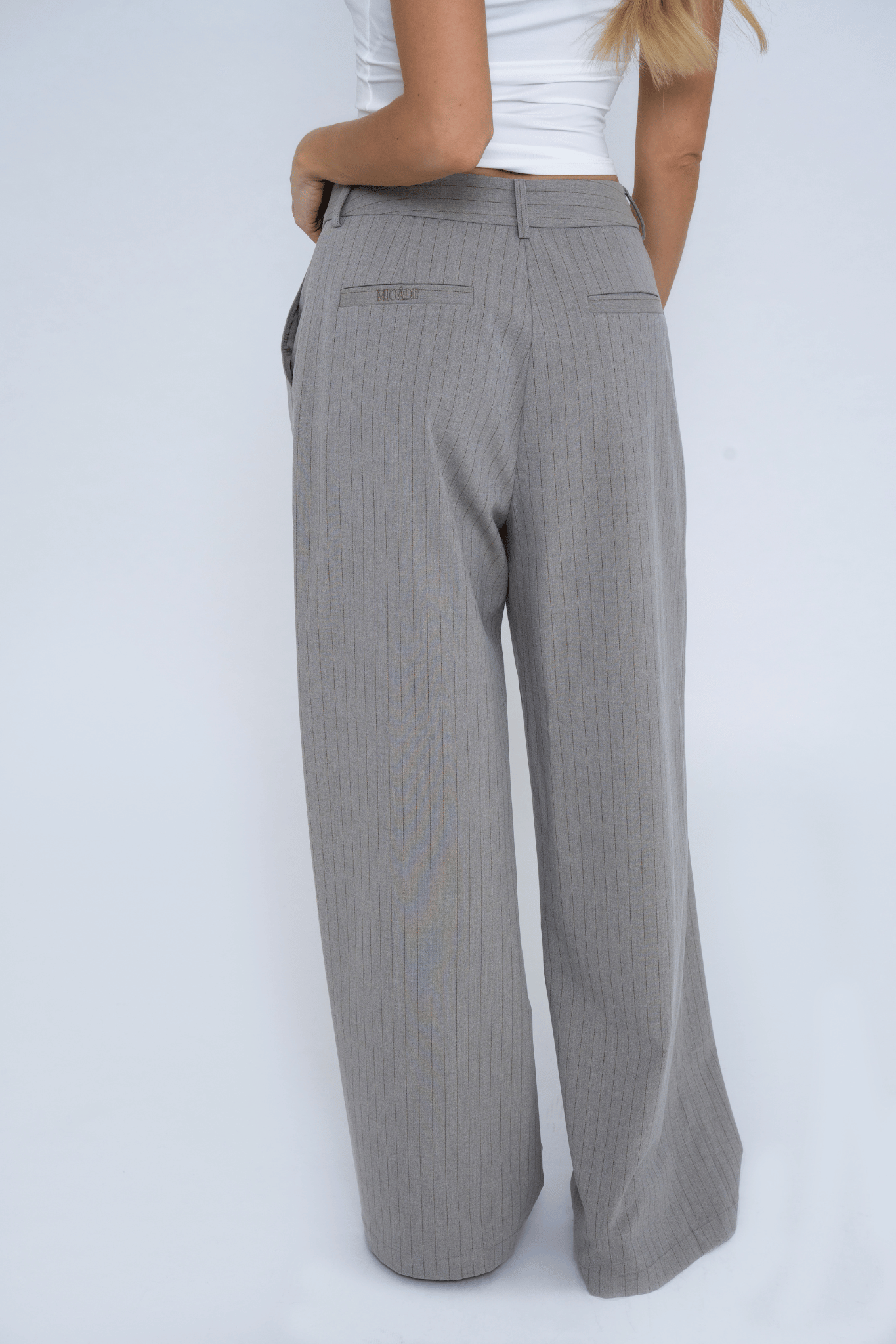 PINSTRIPE WIDE LEG TROUSERS GREY