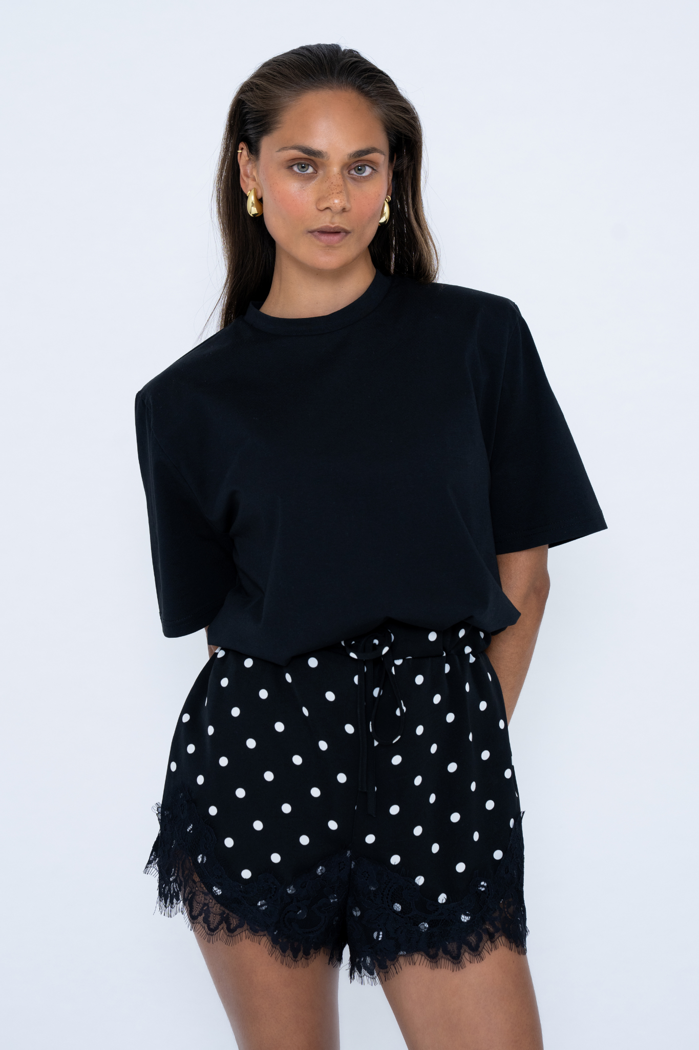 POLKA DOT LACE SHORTS BLACK