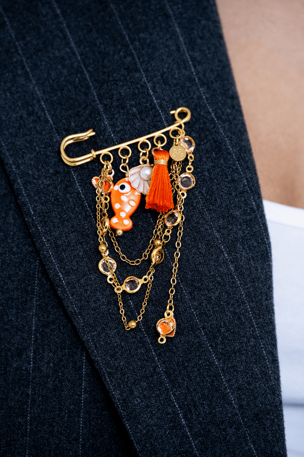 SAFETY PIN BROCHE ORANGE