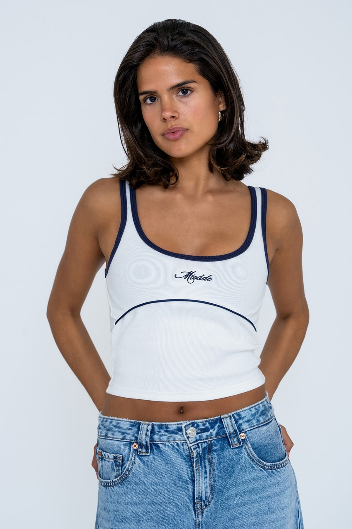 SCRIPT RIB TOP OFF WHITE / NAVY