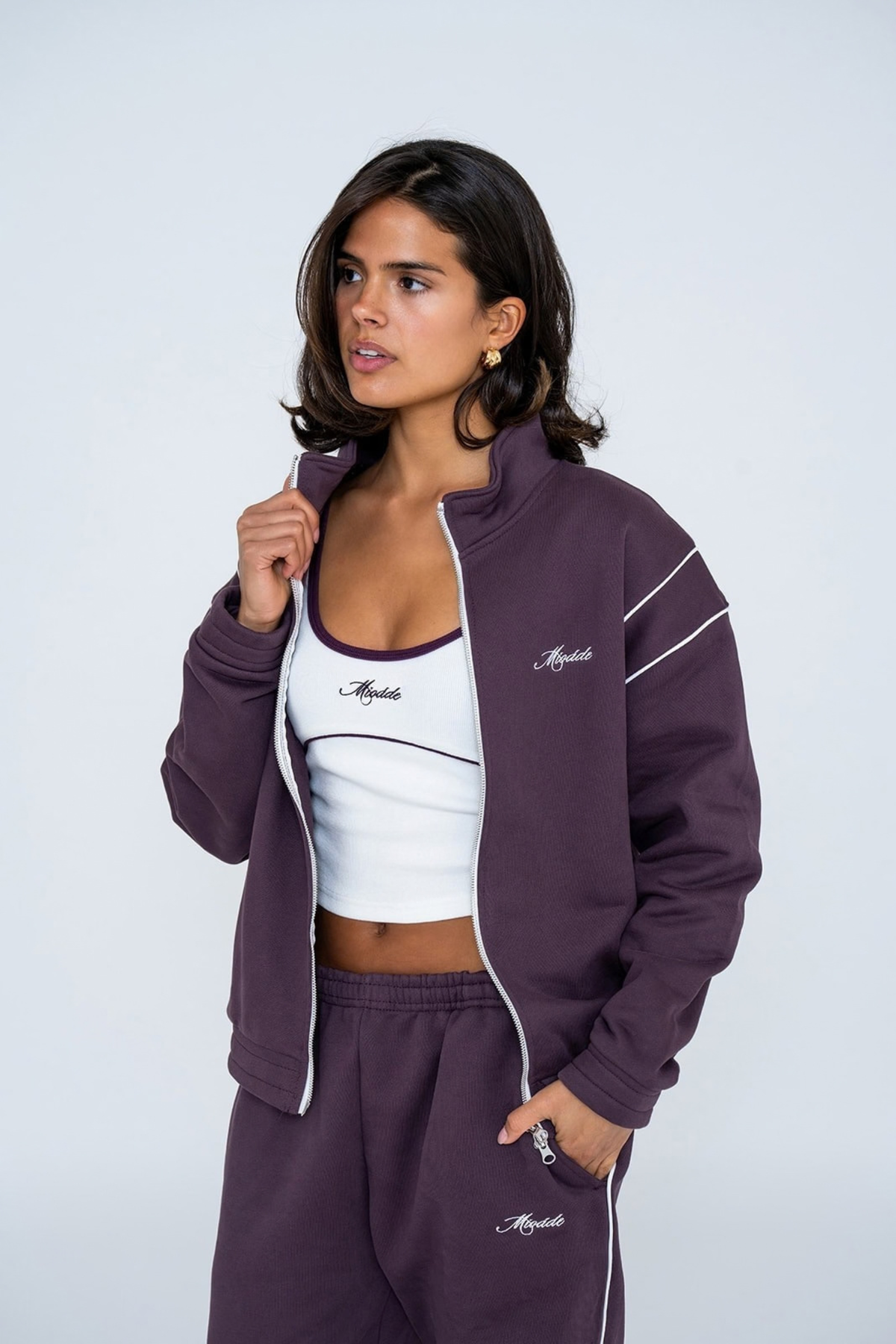 SCRIPT RIB TOP OFF WHITE / PLUM