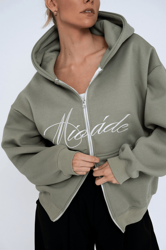 SCRIPT ZIP HOODIE GREEN