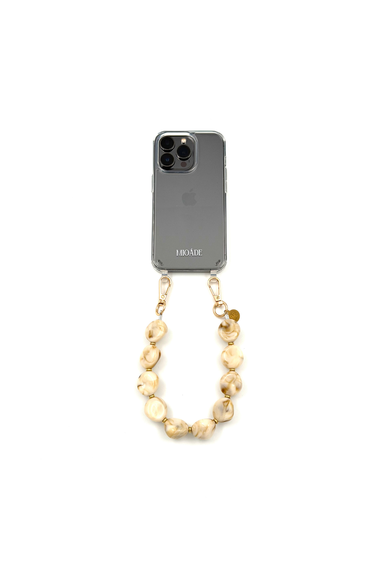 SHORT PHONE CORD CREAM STONES
