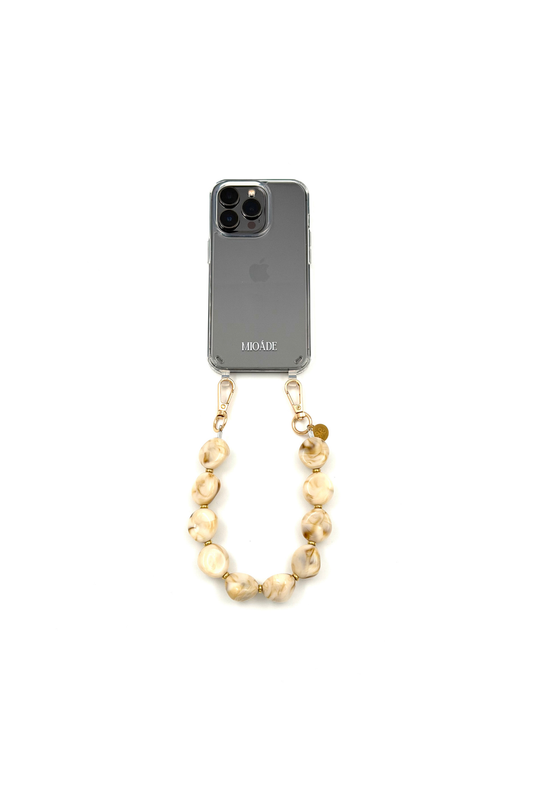 SHORT PHONE CORD CREAM STONES