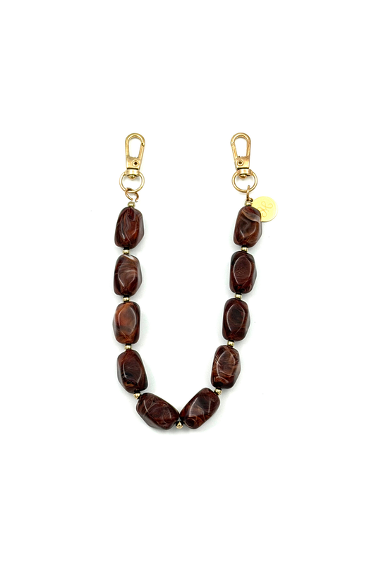 SHORT PHONE CORD DARK BROWN BEADS