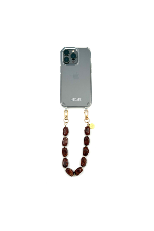 SHORT PHONE CORD DARK BROWN BEADS