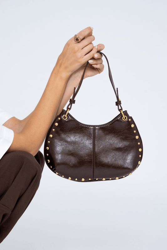 STUDDED SHOULDER BAG BROWN
